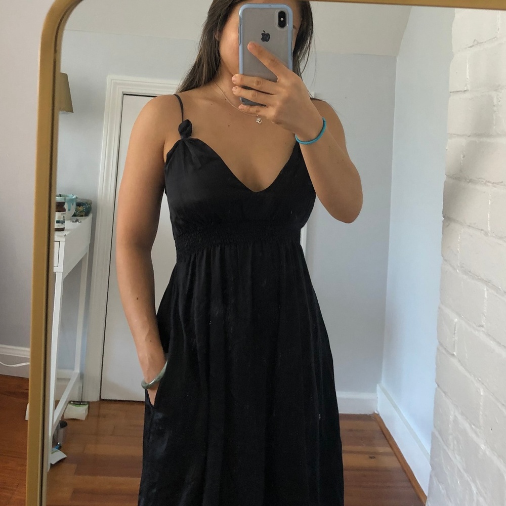 Silk Matix Black Formal Dress with Pockets (XS)